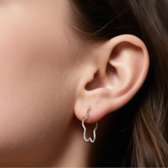 Solid S925 Flower Hoop Stud Earrings-Silver SS038 - Picture 4 of 8